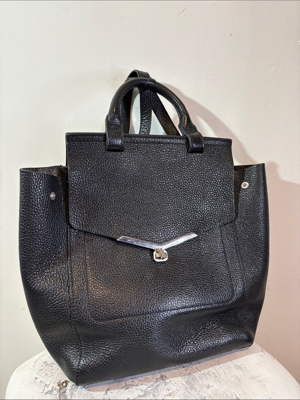 Black Pebbled Cowhide Leather Botkier Valentina Convertible Handbag or Backpack